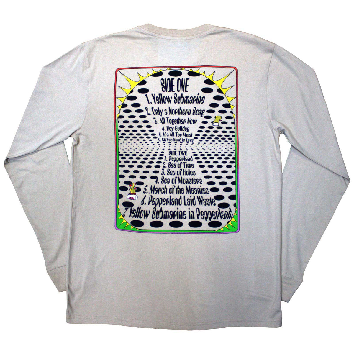 The Beatles Unisex Long Sleeve T-Shirt: Yellow Submarine Tracklist (Sand) (Back Print)