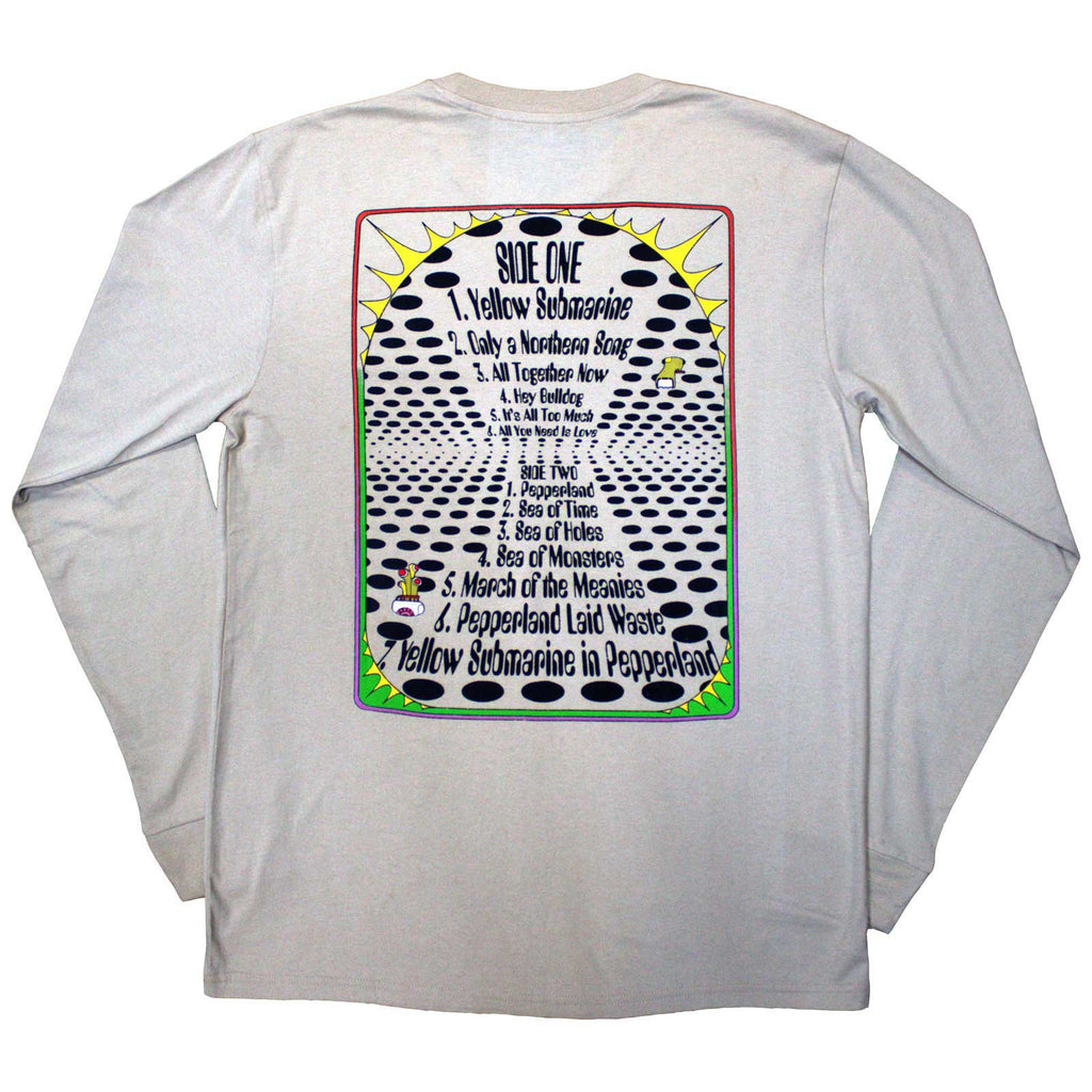 The Beatles Unisex Long Sleeve T-Shirt: Yellow Submarine Tracklist (Sand) (Back Print)