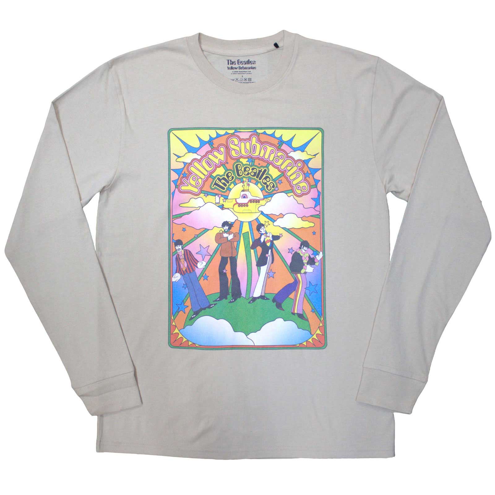 The Beatles Unisex Long Sleeve T-Shirt: Yellow Submarine Tracklist (Sand) (Back Print)