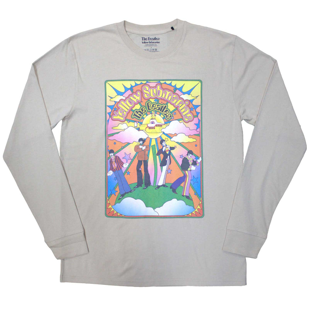 The Beatles Unisex Long Sleeve T-Shirt: Yellow Submarine Tracklist (Sand) (Back Print)