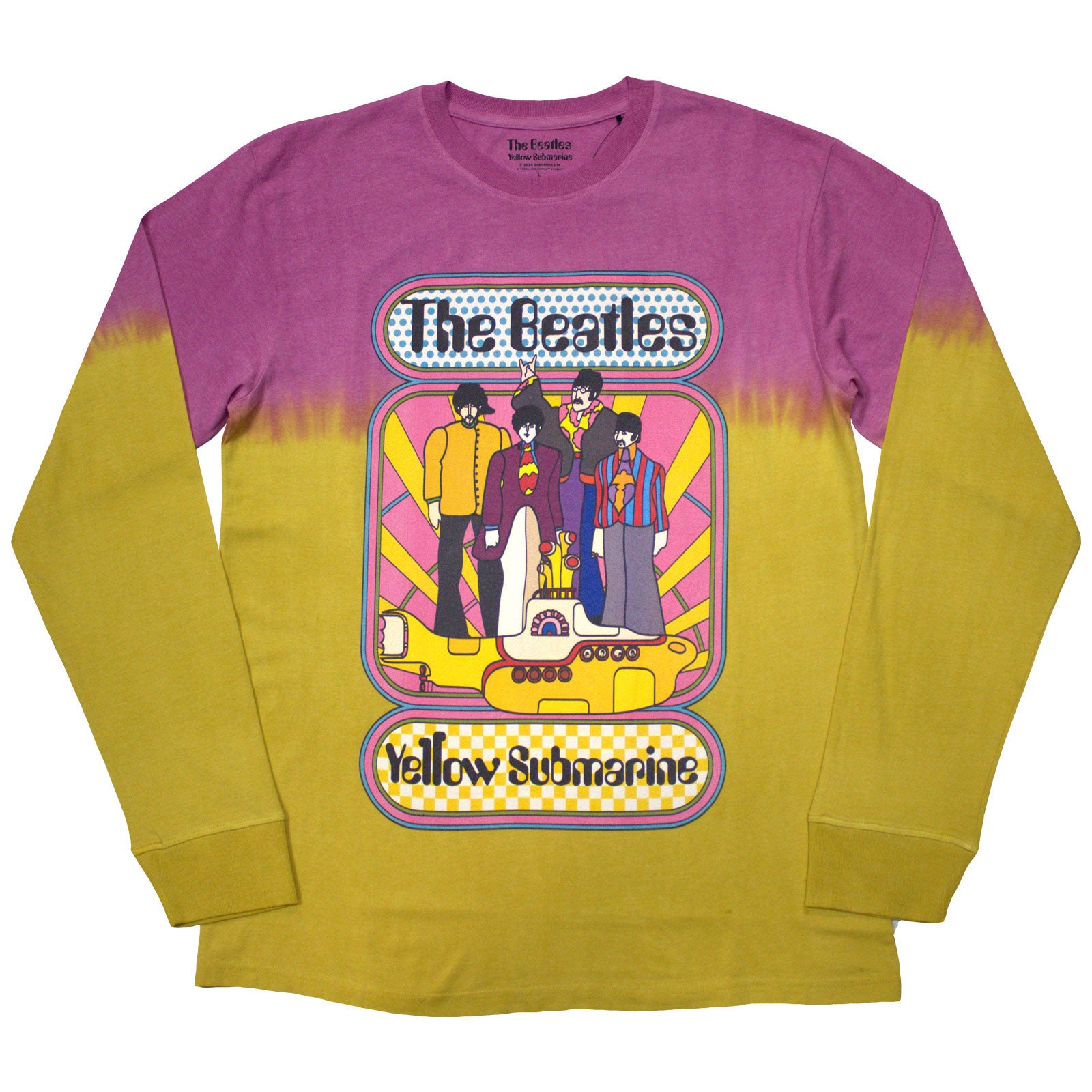 The Beatles Unisex Long Sleeve T-Shirt: Yellow Submarine Band Frame (Yellow) (Wash Collection)