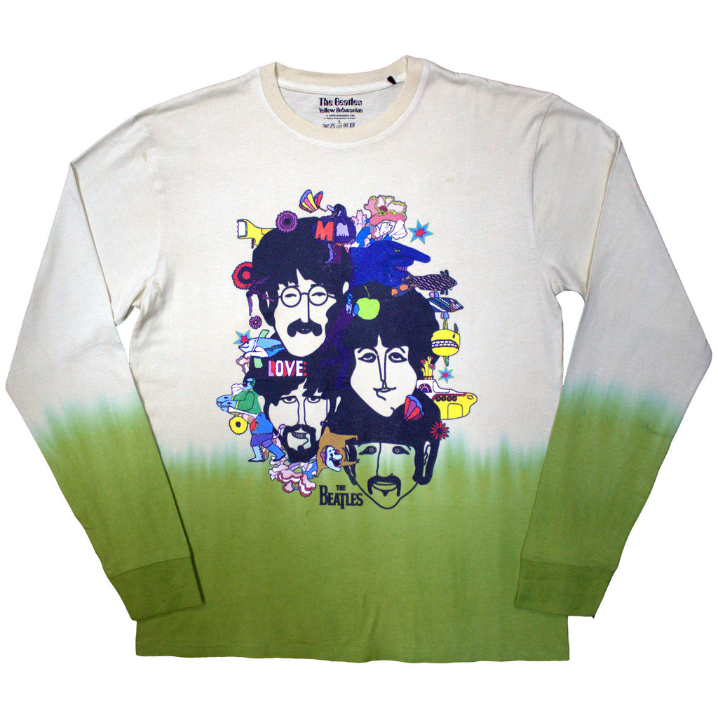 The Beatles Unisex Long Sleeve T-Shirt: Yellow Submarine Heads Collage (Yellow) (Wash Collection)