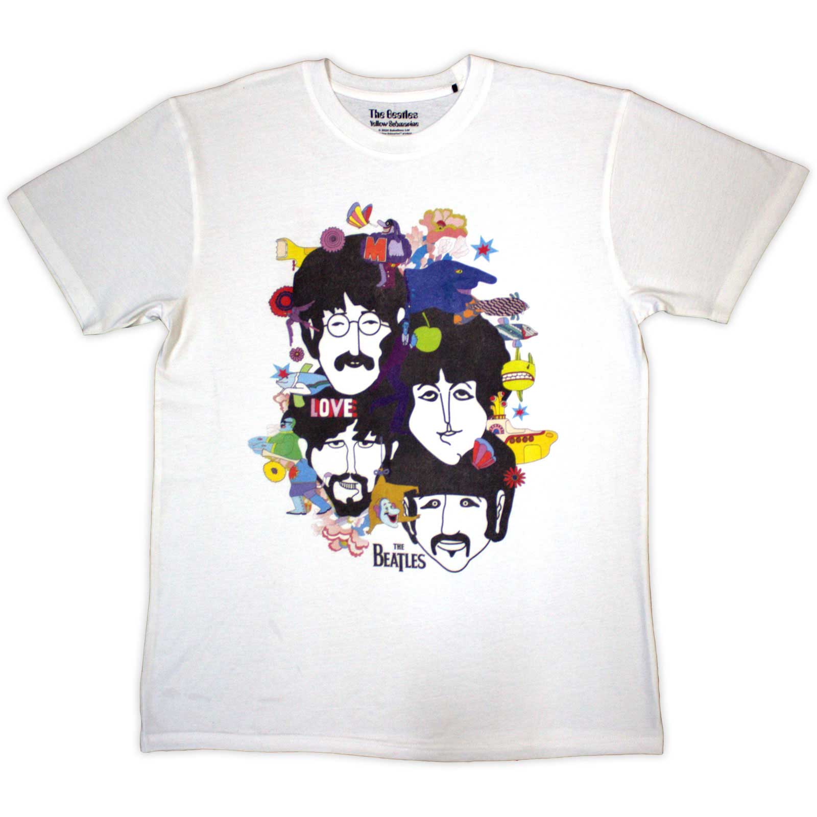 The Beatles Unisex Long Sleeve T-Shirt: Yellow Submarine Heads Collage (Yellow) (Wash Collection)