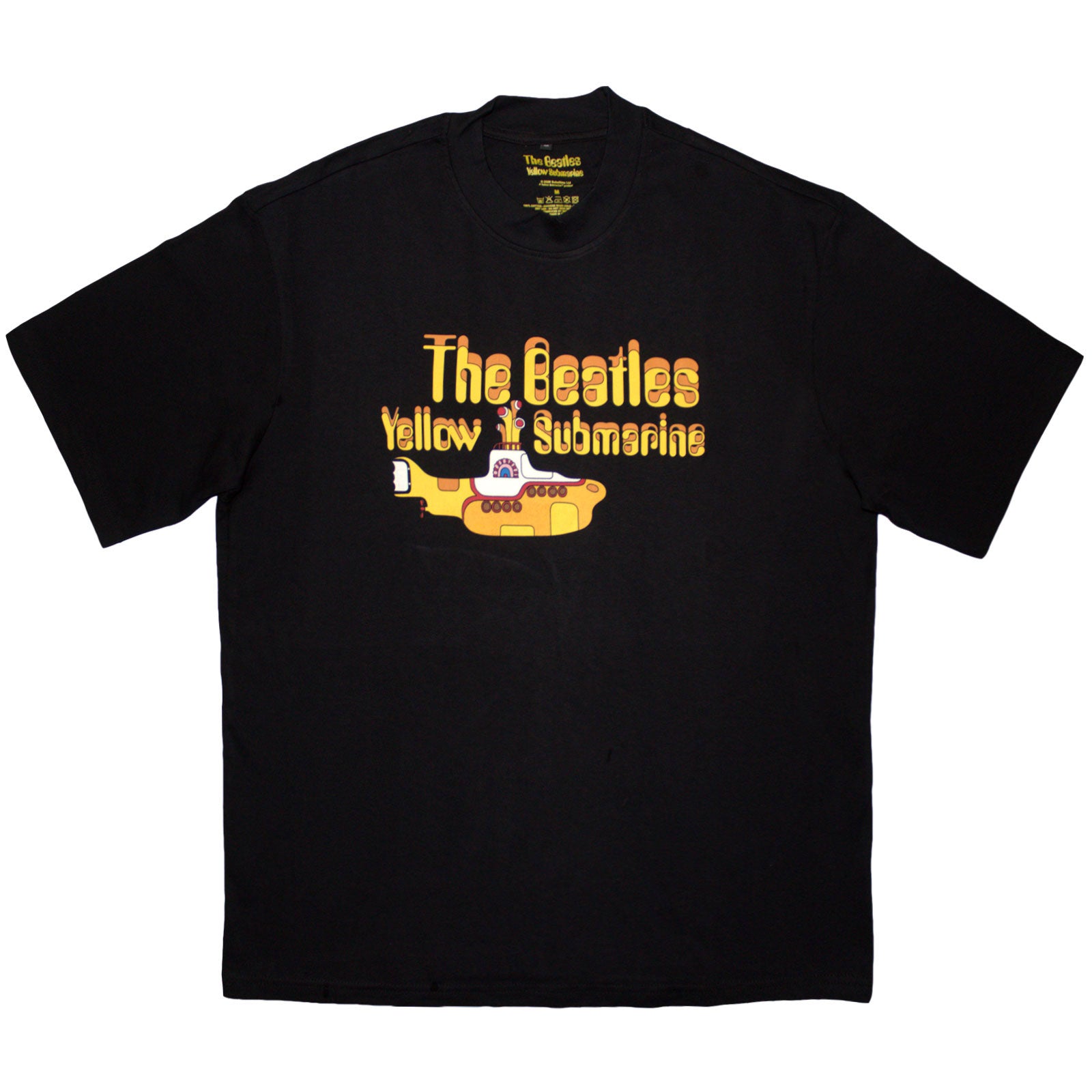 The Beatles Unisex Oversized Boxy T-Shirt: Logo & Sub (Black)