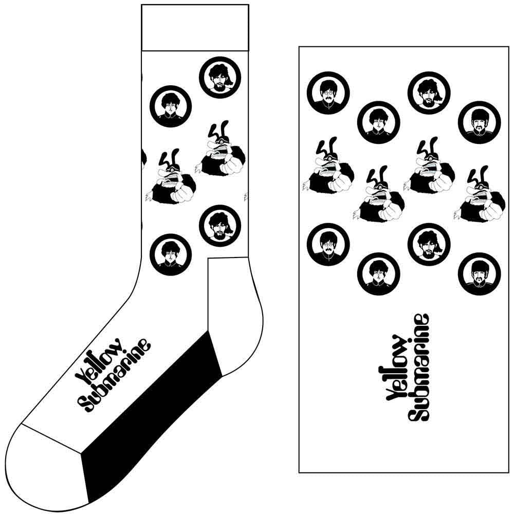 The Beatles Unisex Ankle Socks: Band & Meanies Monochrome (White) (UK Size 7 - 11)