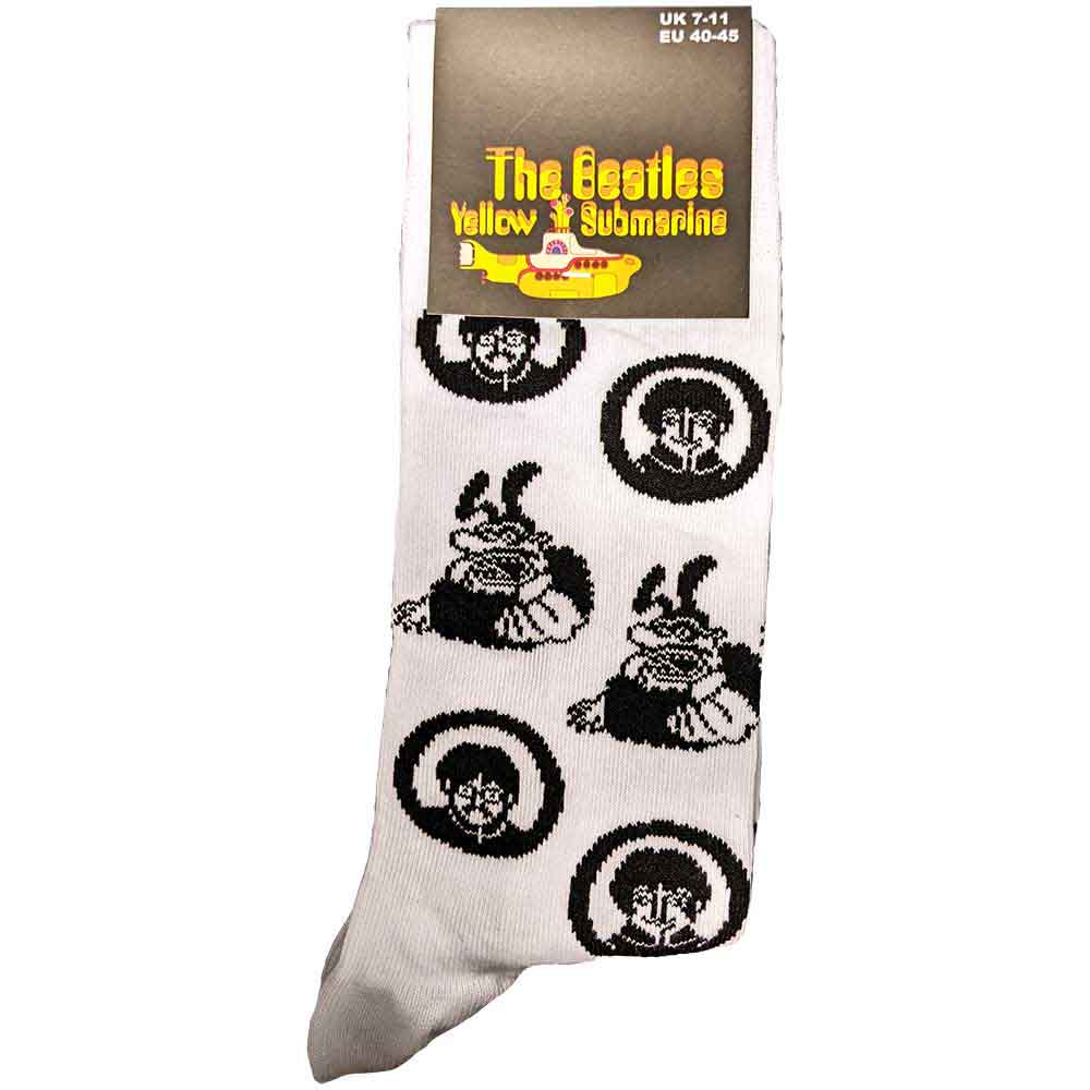 The Beatles Unisex Ankle Socks: Band & Meanies Monochrome (White) (UK Size 7 - 11)