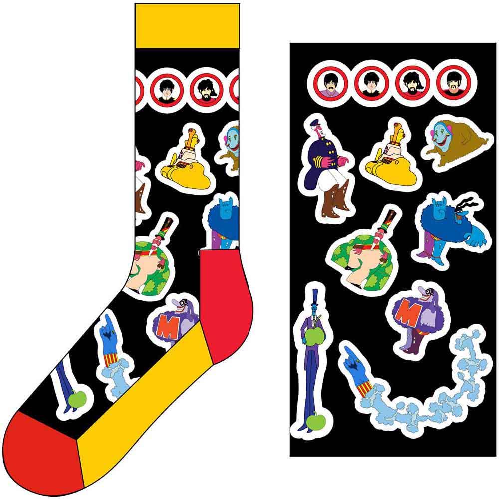 The Beatles Unisex Ankle Socks: Portholes & Characters (Black) (UK Size 7 - 11)