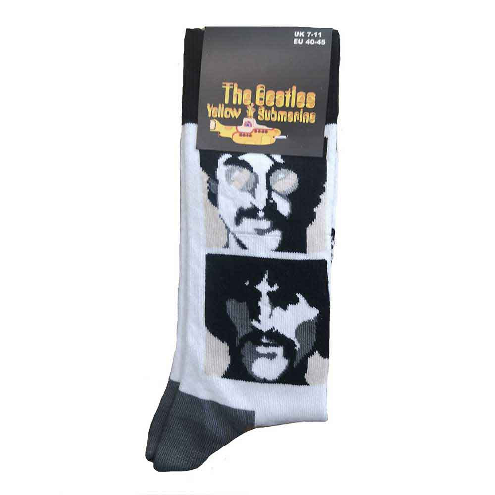 The Beatles Unisex Ankle Socks: Yellow Submarine Sea of Science Faces Mono (White) (UK Size 7 - 11)