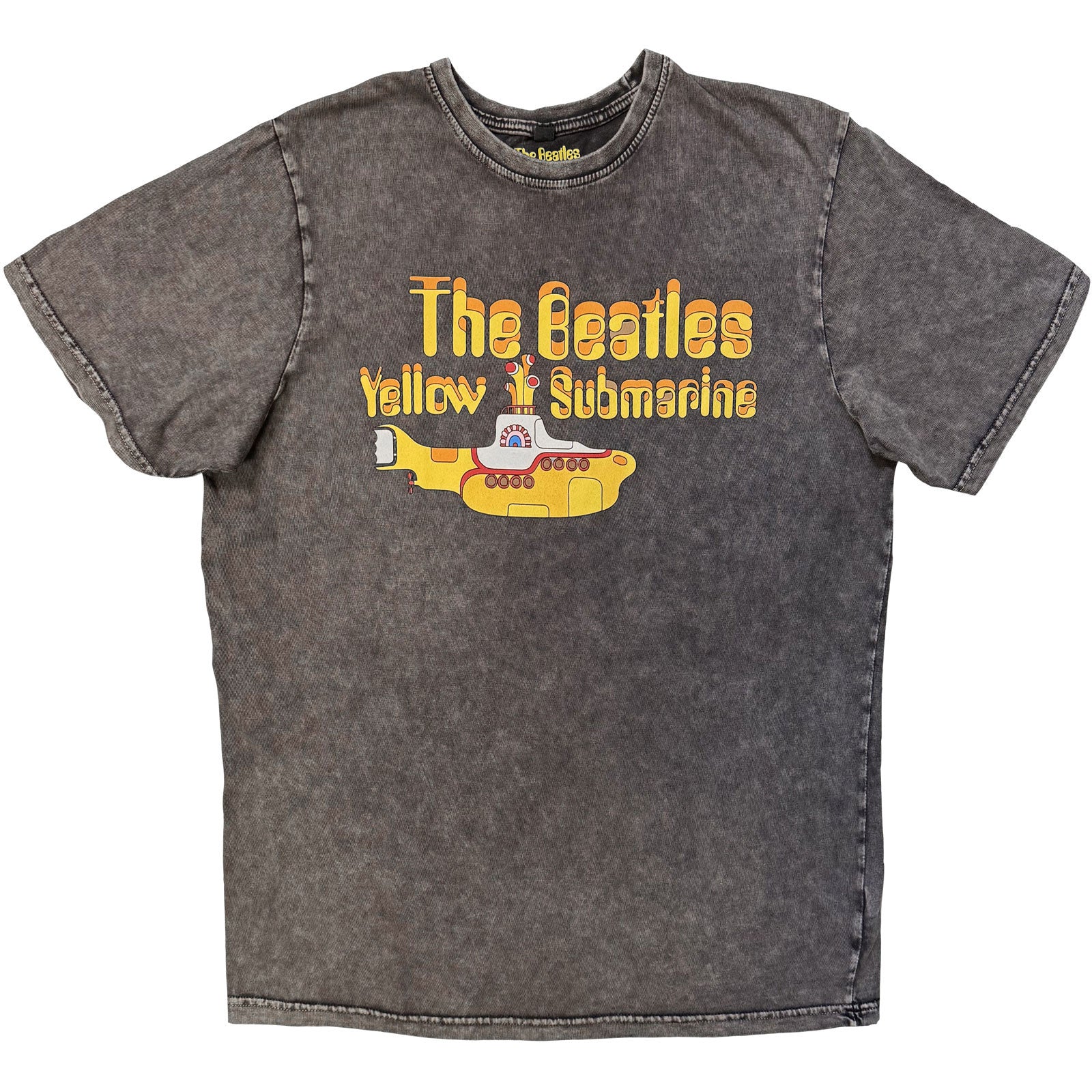 The Beatles Unisex Stone Wash T-Shirt: Logo & Sub (Charcoal Grey)