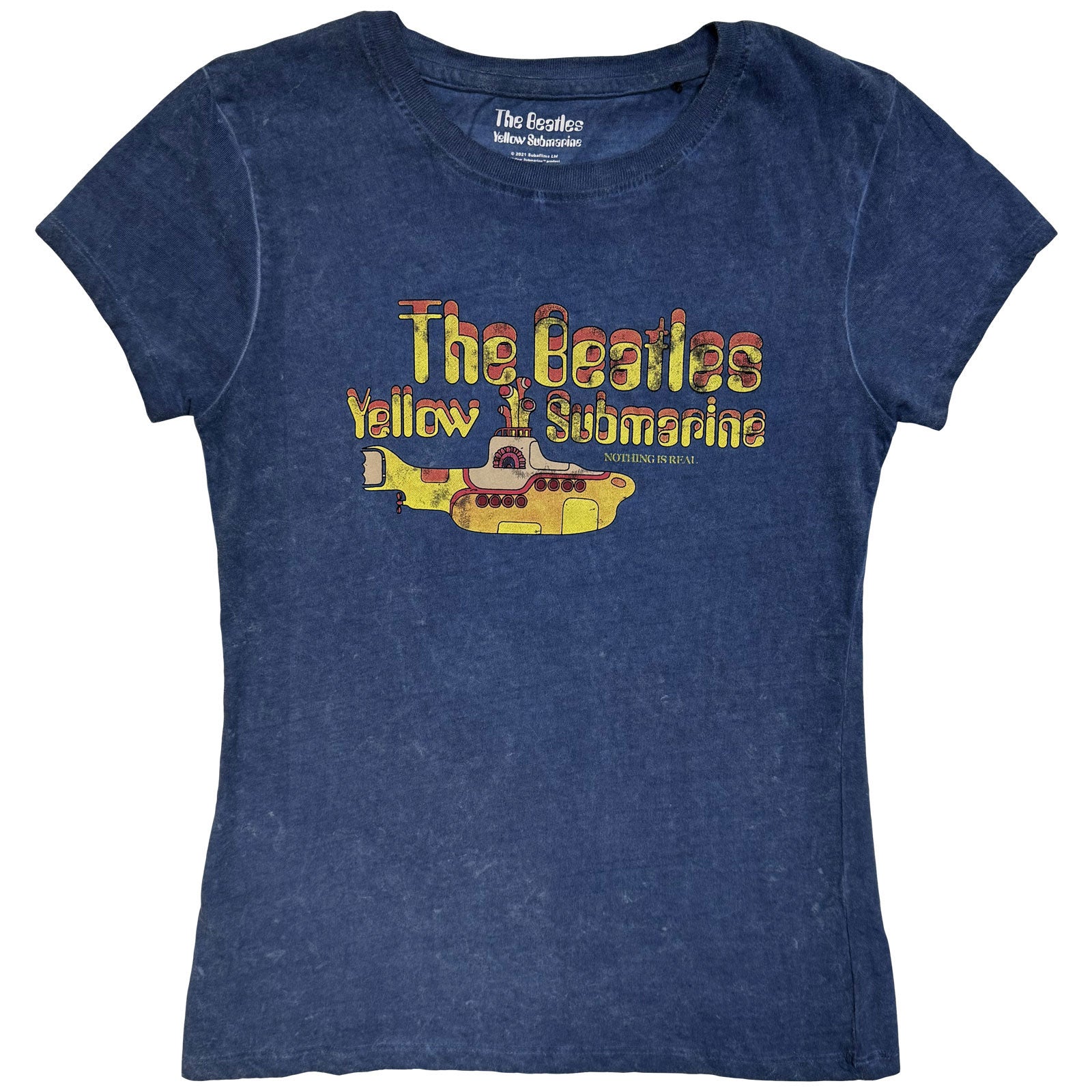 The Beatles Ladies T-Shirt: Yellow Submarine Nothing Is Real Snow Wash (Denim Blue) (Wash Collection)