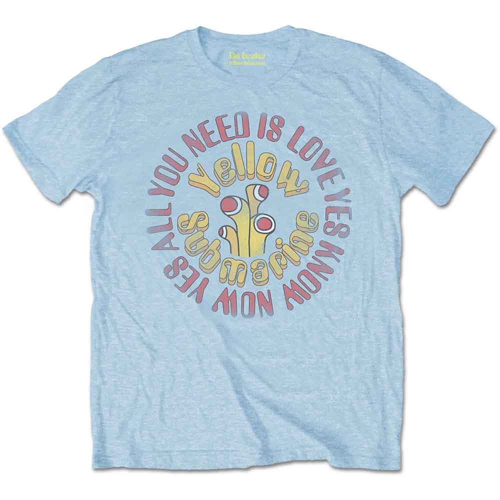 The Beatles Unisex T-Shirt: Yellow Submarine All You Need Is Love Circle Vintage (Light Blue)