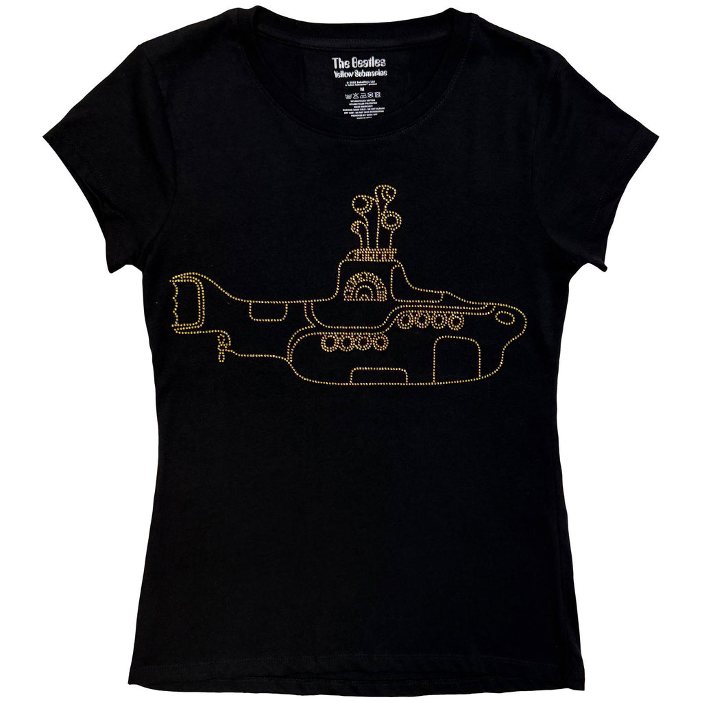 The Beatles Ladies T-Shirt: Yellow Submarine (Black) (Embellished)
