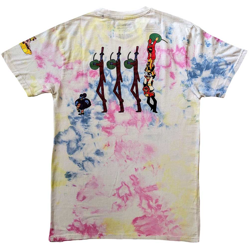 The Beatles Unisex T-Shirt: Yellow Submarine Heads & Apple Bonkers (White) (Back Print & Wash Collection)