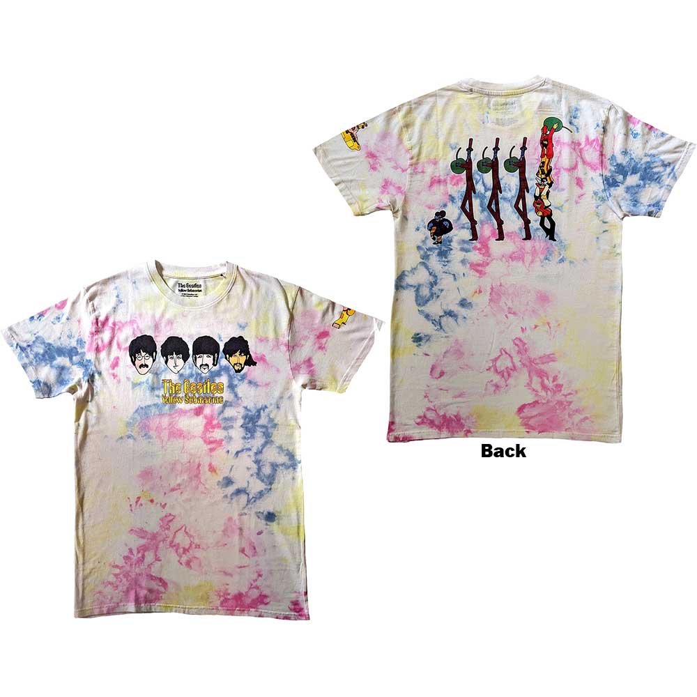 The Beatles Unisex T-Shirt: Yellow Submarine Heads & Apple Bonkers (White) (Back Print & Wash Collection)