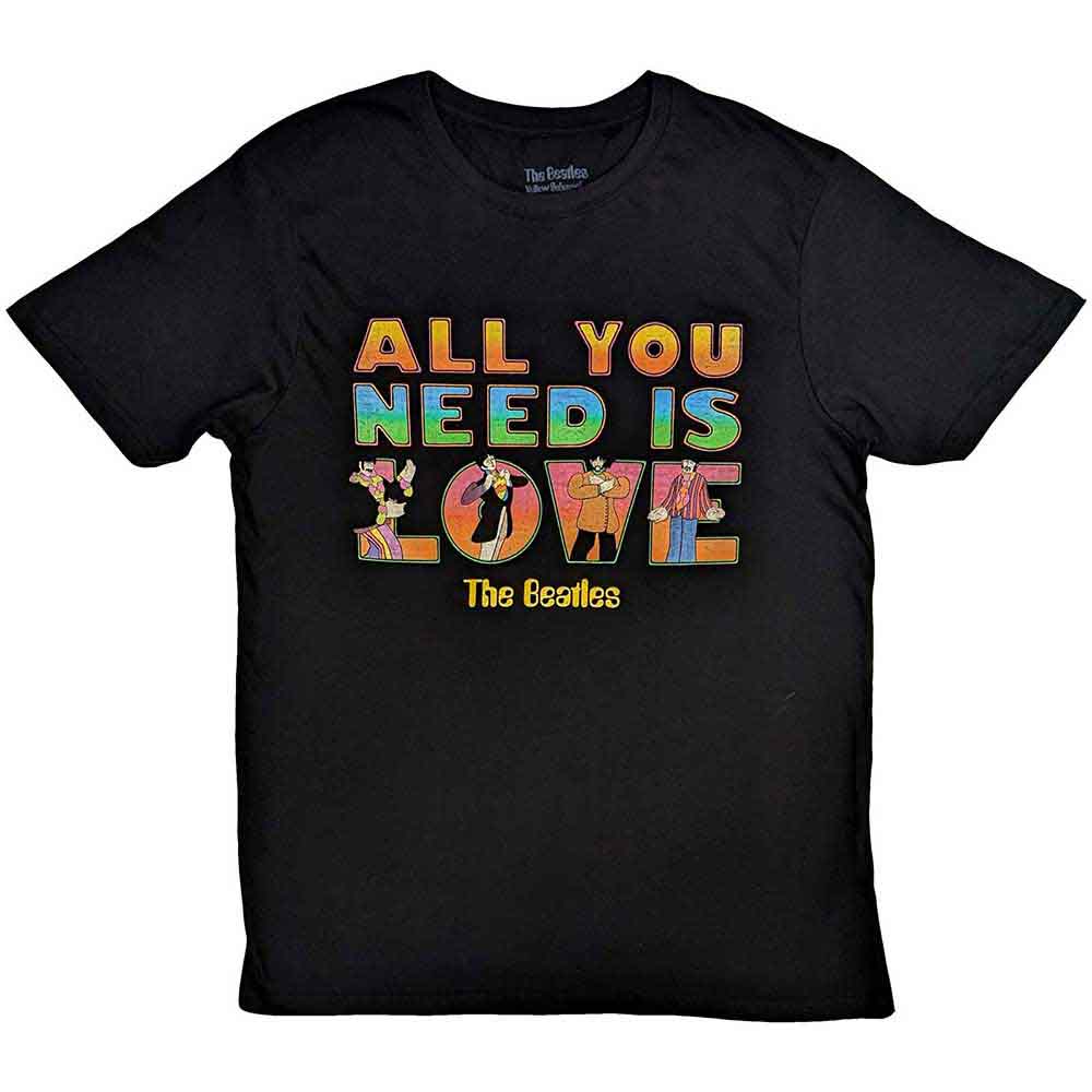 The Beatles Unisex T-Shirt: Yellow Submarine All You Need Is Love Stacked (Black)