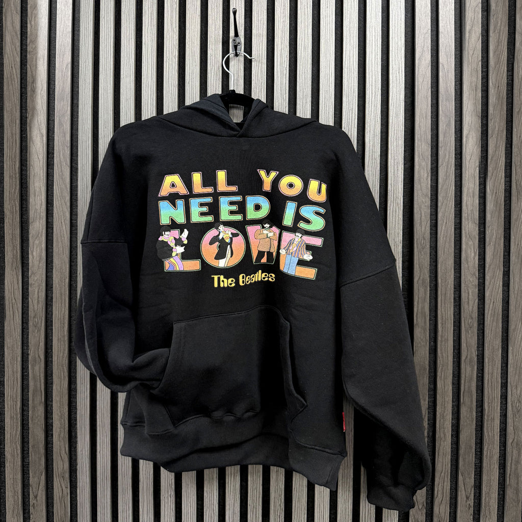 The Beatles Ladies Unplugged Pullover Hoodie: AYNIL Stacked (Black)