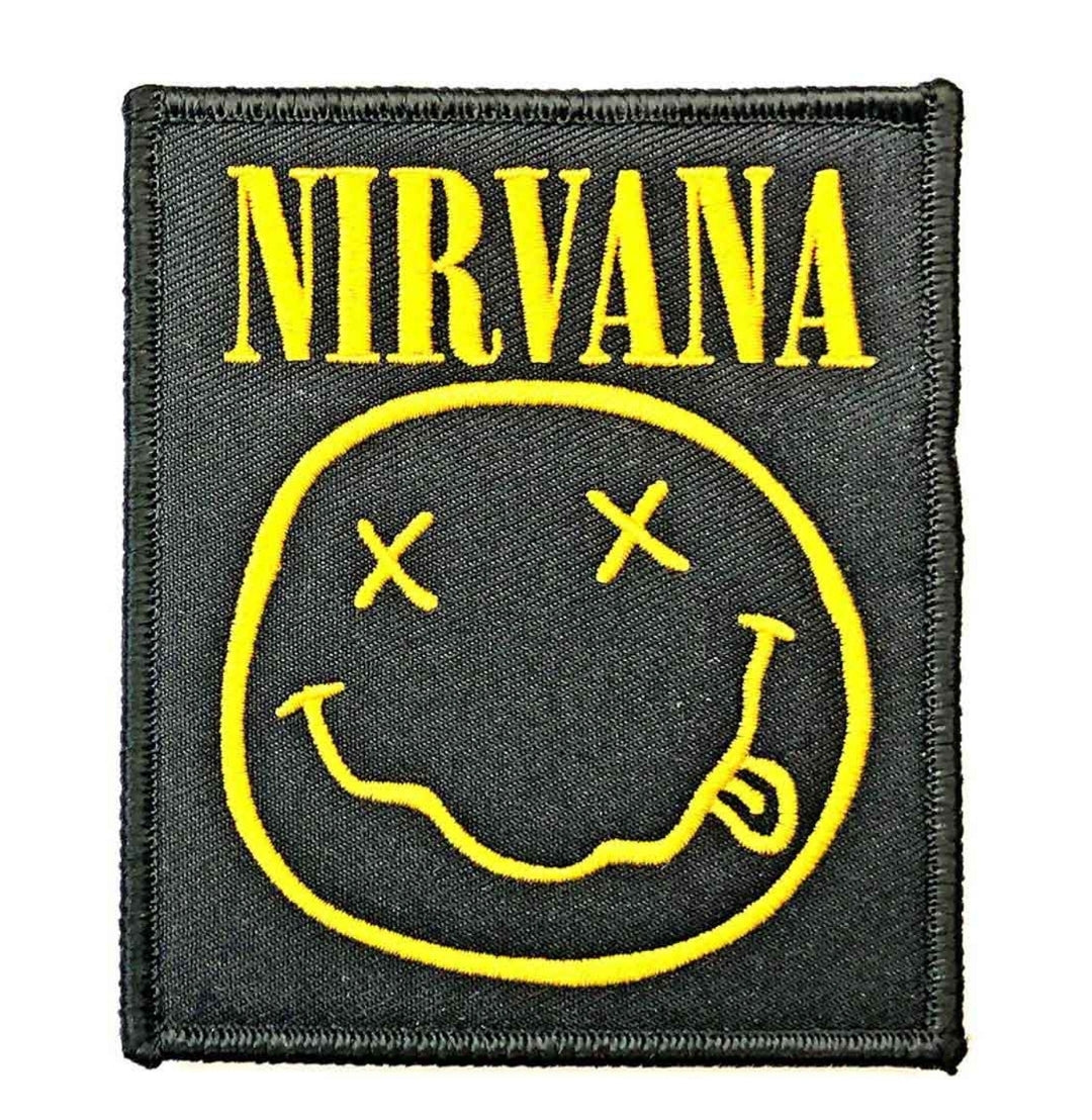 Official Nirvana 'Happy Face' Woven Patch - Iron-On Grin ZAP! | Grunge Gift