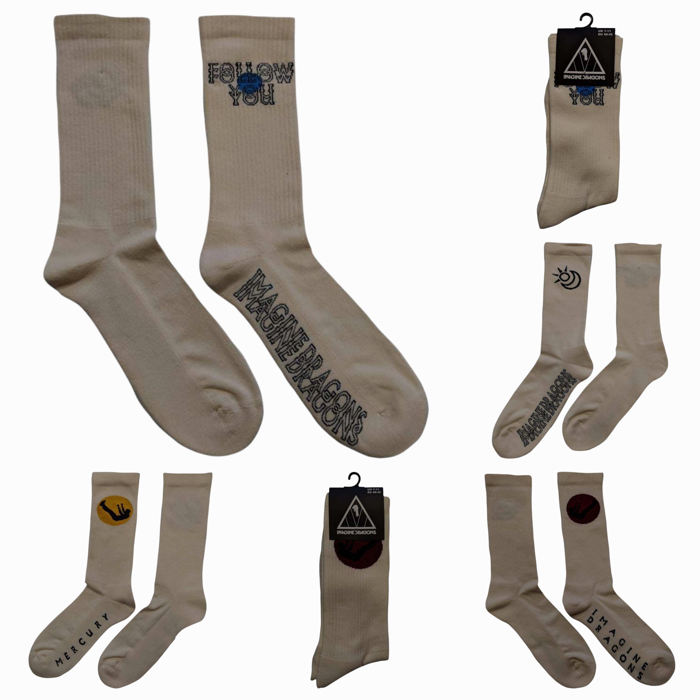 Official Licensed Imagine Dragons 'Terry Socks x 2 - Cushioned Front & Back Print