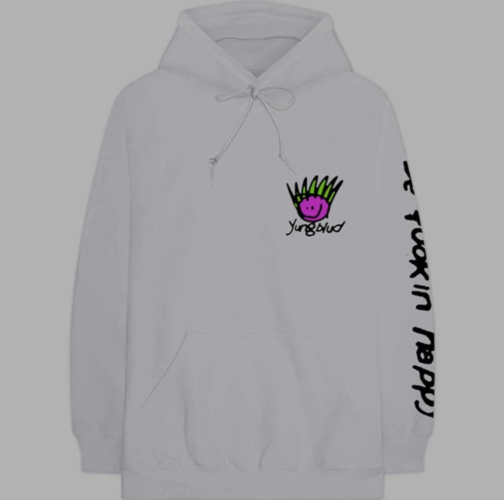 Official Licensed Yungblud 'Face' Pullover Hoodie - Unisex White Front & Back Print