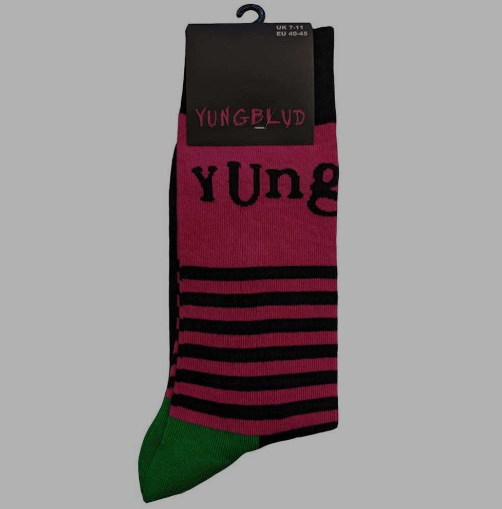 Official Licensed Yungblud 'Logo & Stripes' Ankle Socks - Multicolour Front & Back Print