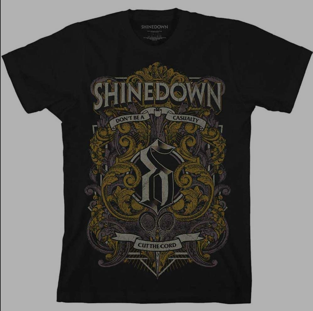 Official Licensed Shinedown 'Ornamental Scissors' T-Shirt - Unisex Black Front Print