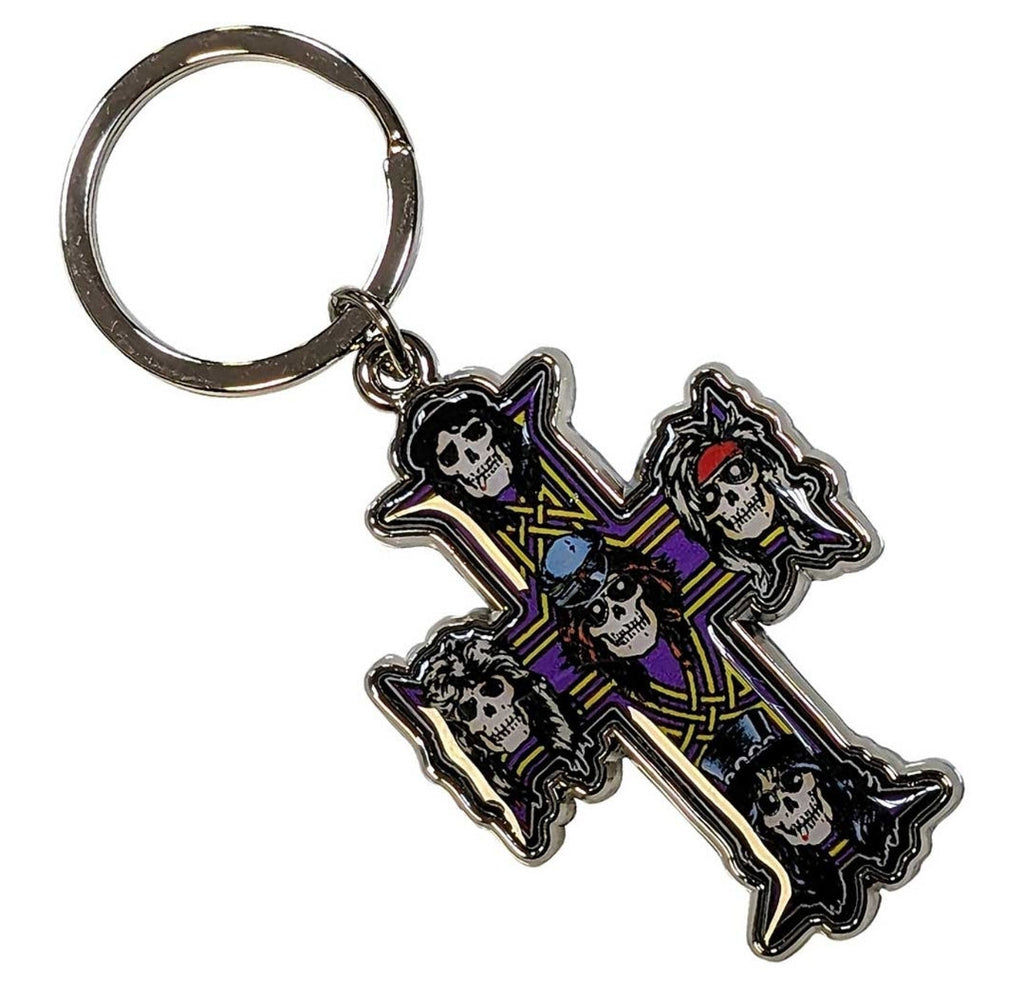 Official Guns N' Roses 'Appetite' Keychain - Nickel Plated Skull Cross | Rock Gift