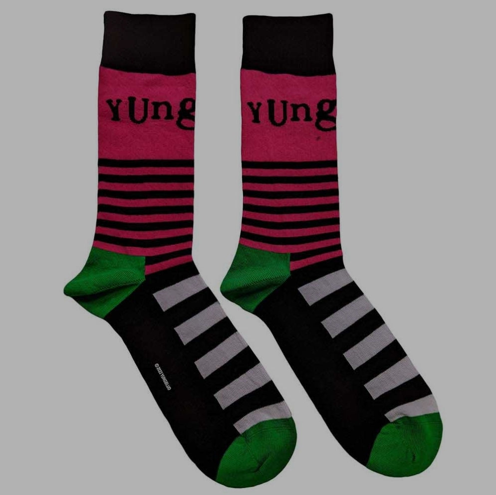 Official Licensed Yungblud 'Logo & Stripes' Ankle Socks - Multicolour Front & Back Print