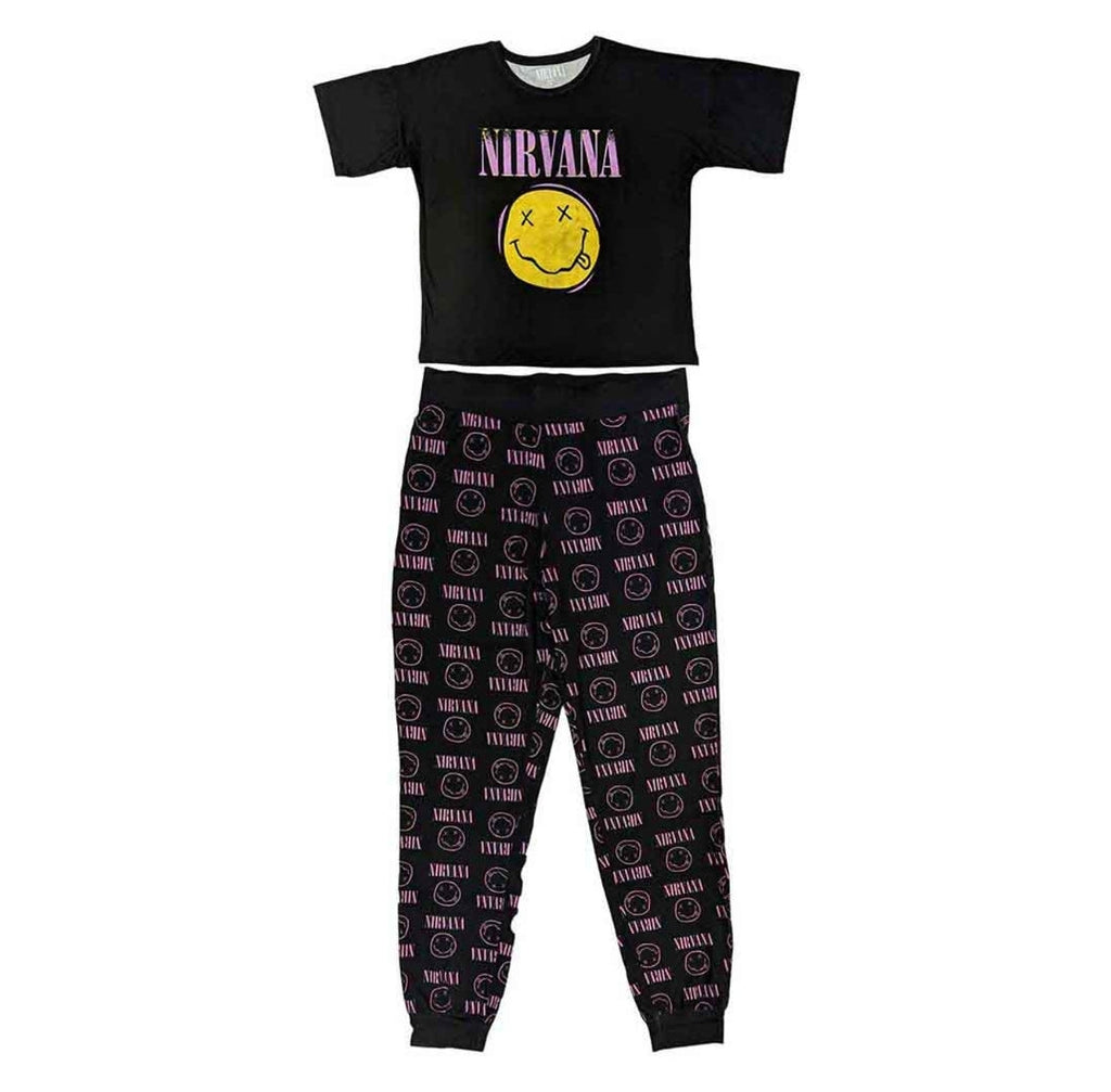 Official Nirvana 'Xerox Smile Pink' Short-Sleeve Pyjamas - Last Chance! | Grunge Christmas Eve Box PJ's