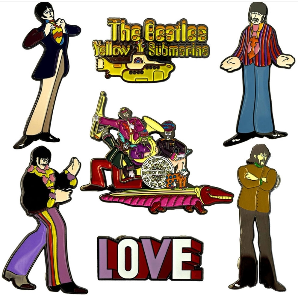 Official The Beatles Yellow Submarine Band Mini Pin Badge Set - 6 Collectable Pins in Premium Box