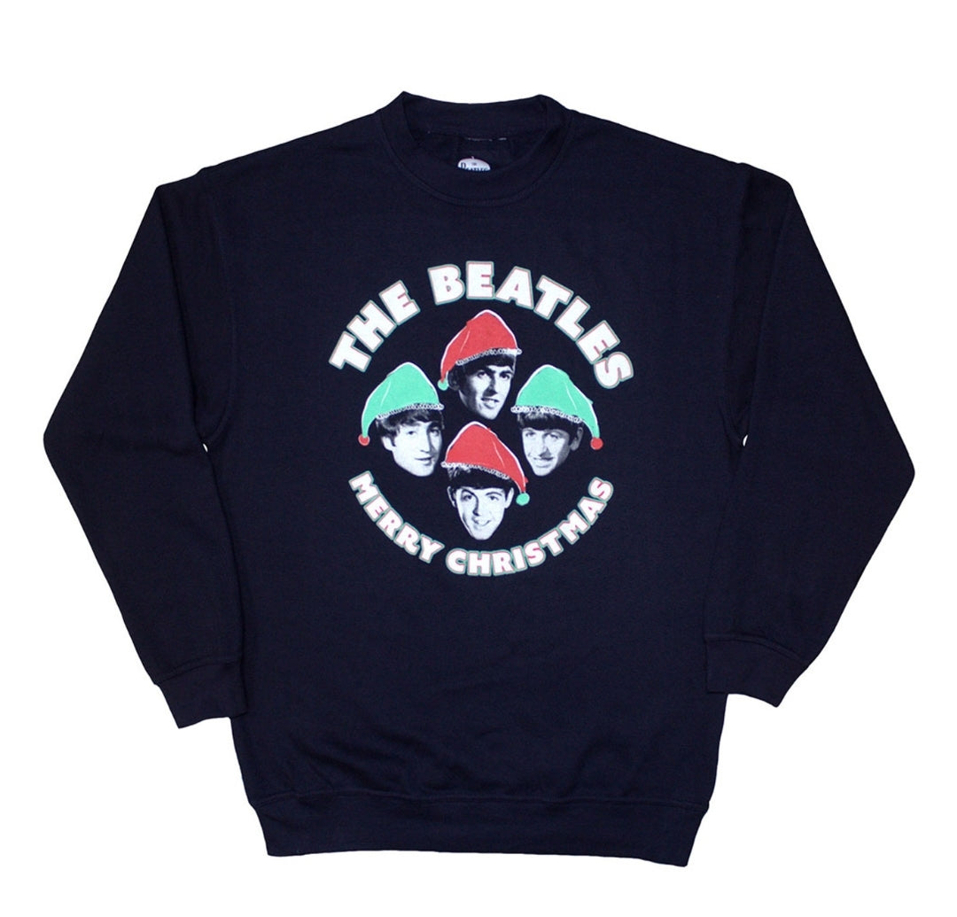 Official The Beatles 'Xmas Hats' Sweatshirt - Fab Four Festive | Rock Xmas