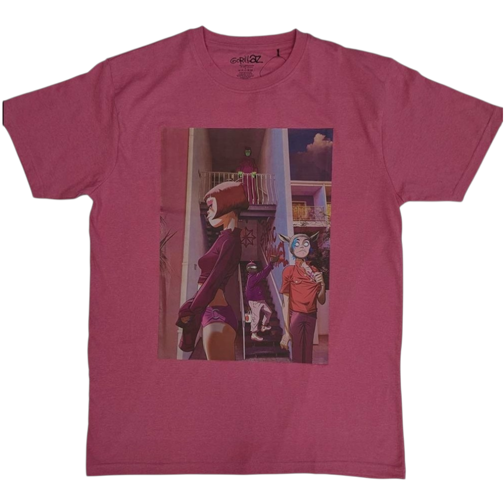 Official Licensed Gorillaz 'The Static Channel' T-Shirt - Unisex Pink Front & Back Print