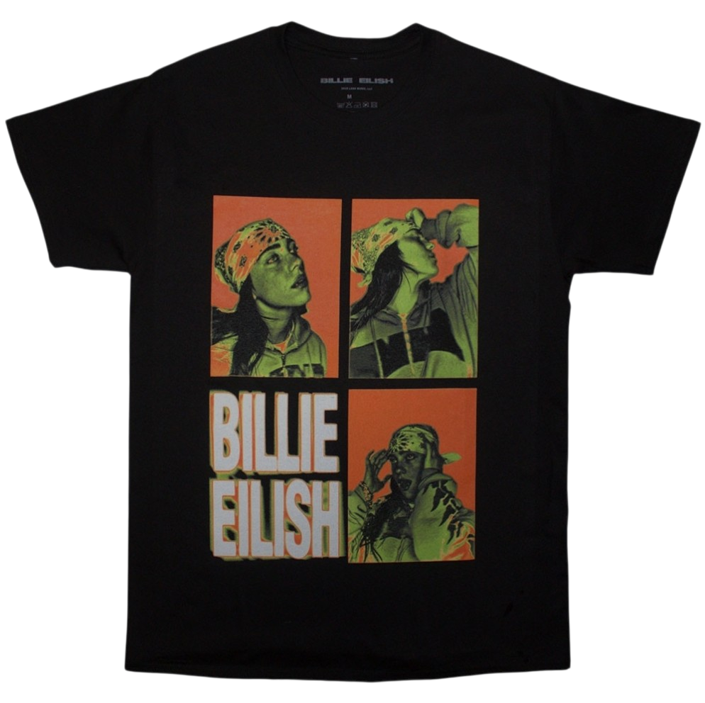 Official Licensed Billie Eilish '3 Photo Logo' T-Shirt - Unisex Black Front Print