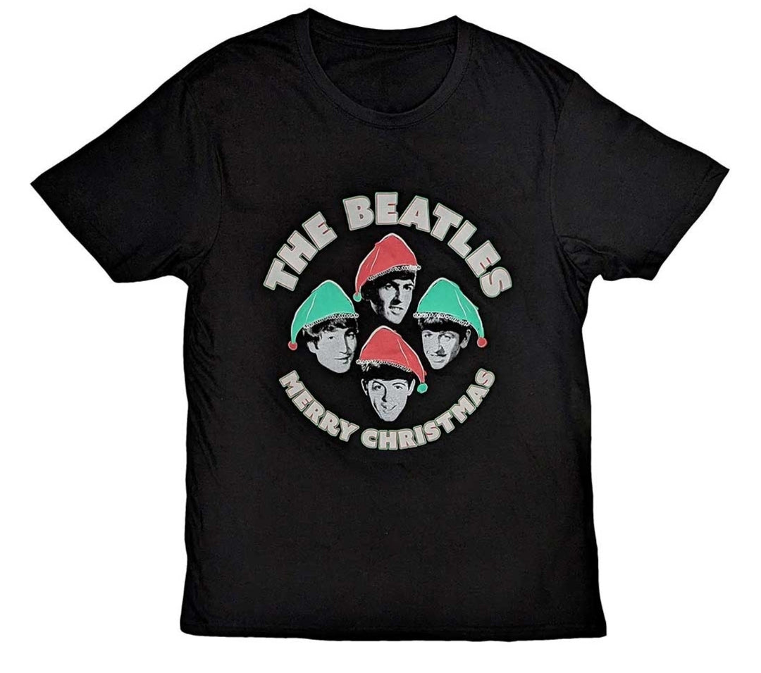 The Beatles - Christmas Hats T-Shirt Black (Official Licensed)
