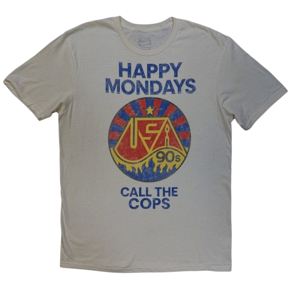 Official Licensed Happy Mondays 'Call The Cops' T-Shirt - Unisex Natural Front Print