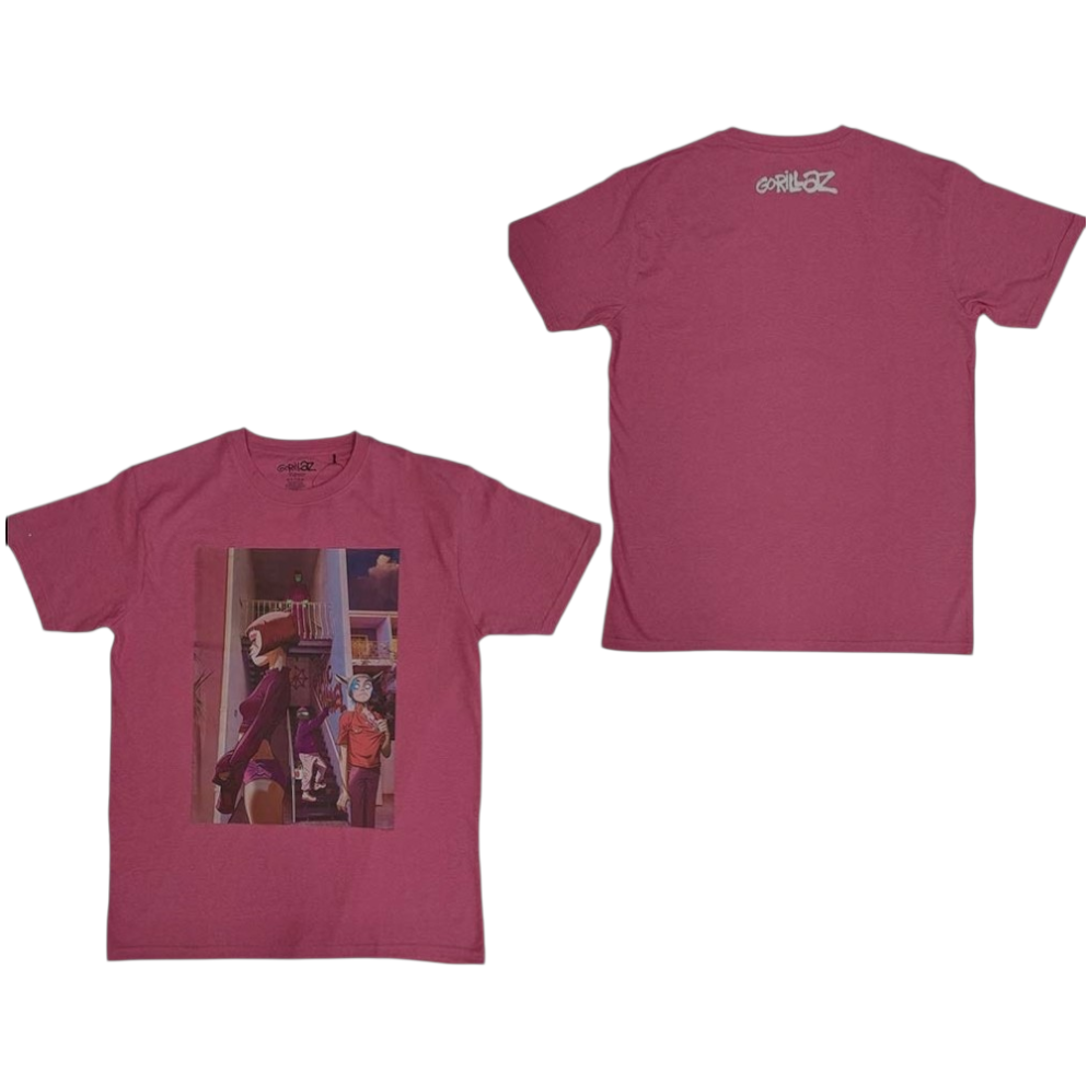 Official Licensed Gorillaz 'The Static Channel' T-Shirt - Unisex Pink Front & Back Print
