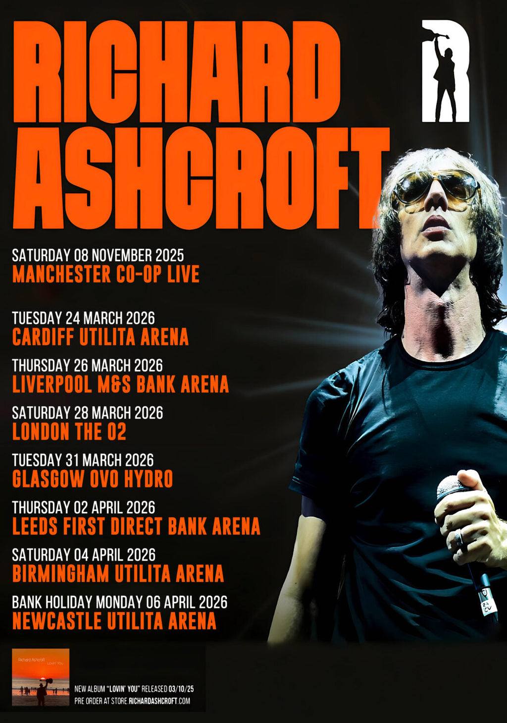 Official Licensed Richard Ashcroft 'Lucky Man' T-Shirt - Unisex Orange Front Print
