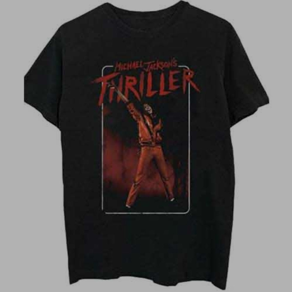 Michael Jackson Thriller White Red Suit T-Shirt – Official Licensed Black Tee