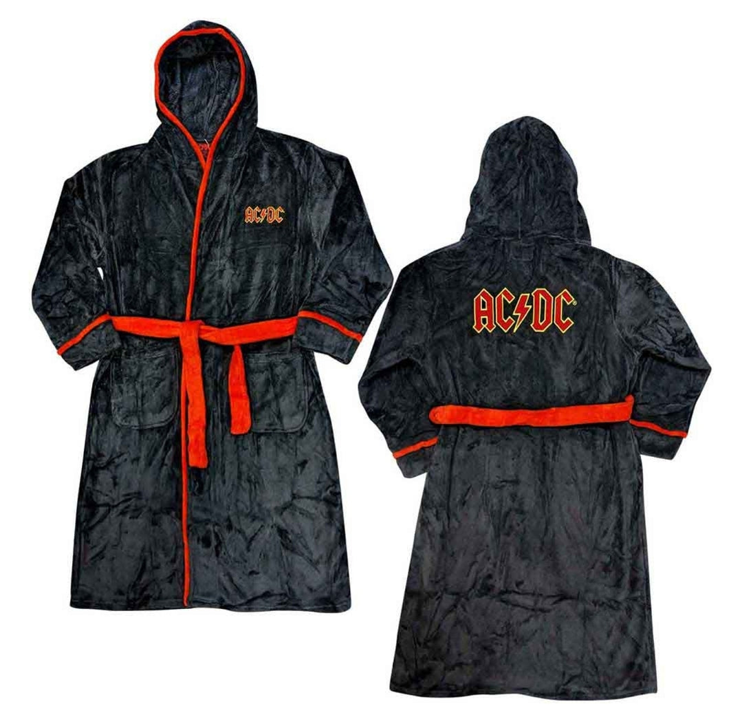 Official AC/DC Ultimate High-Voltage Lounge Bundle – Zebra Pyjama Set + Dressing Gown + Back In Black Socks