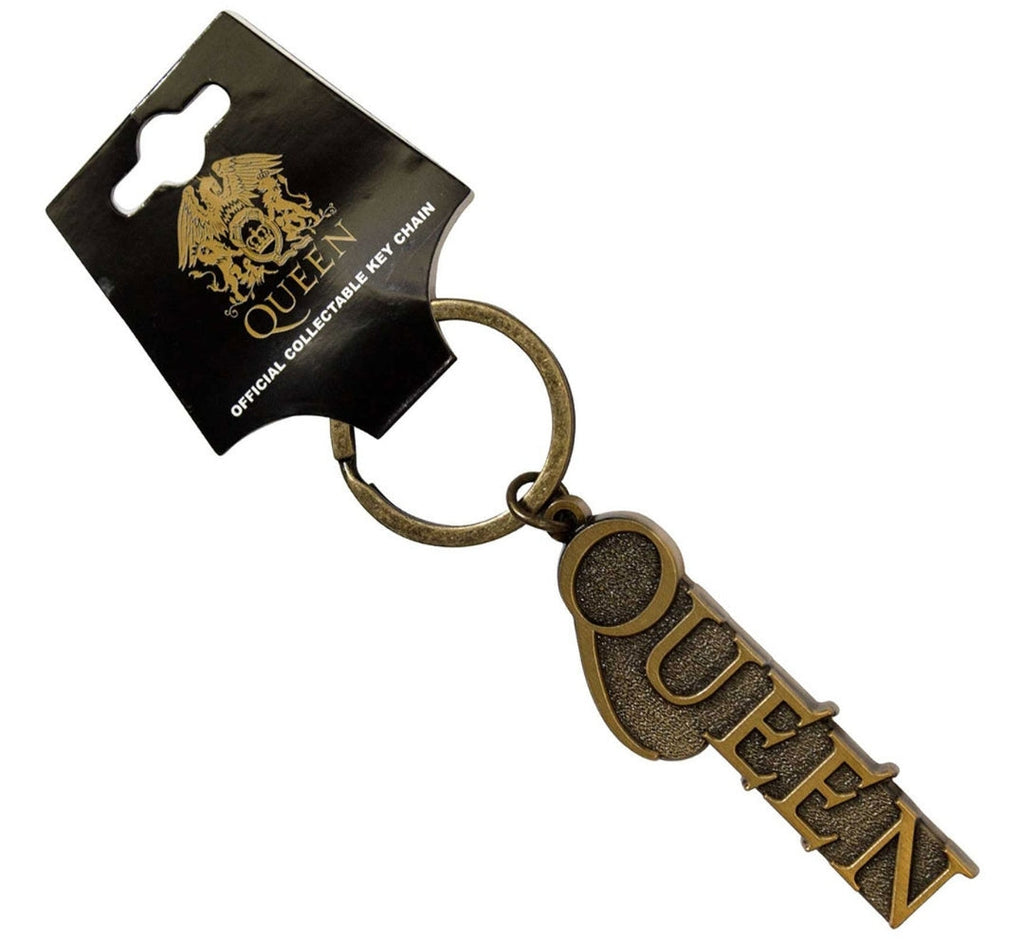 Queen 'Gold Logo' Keychain – Official Licensed Antiqued Gold Coloured Metal Keyring