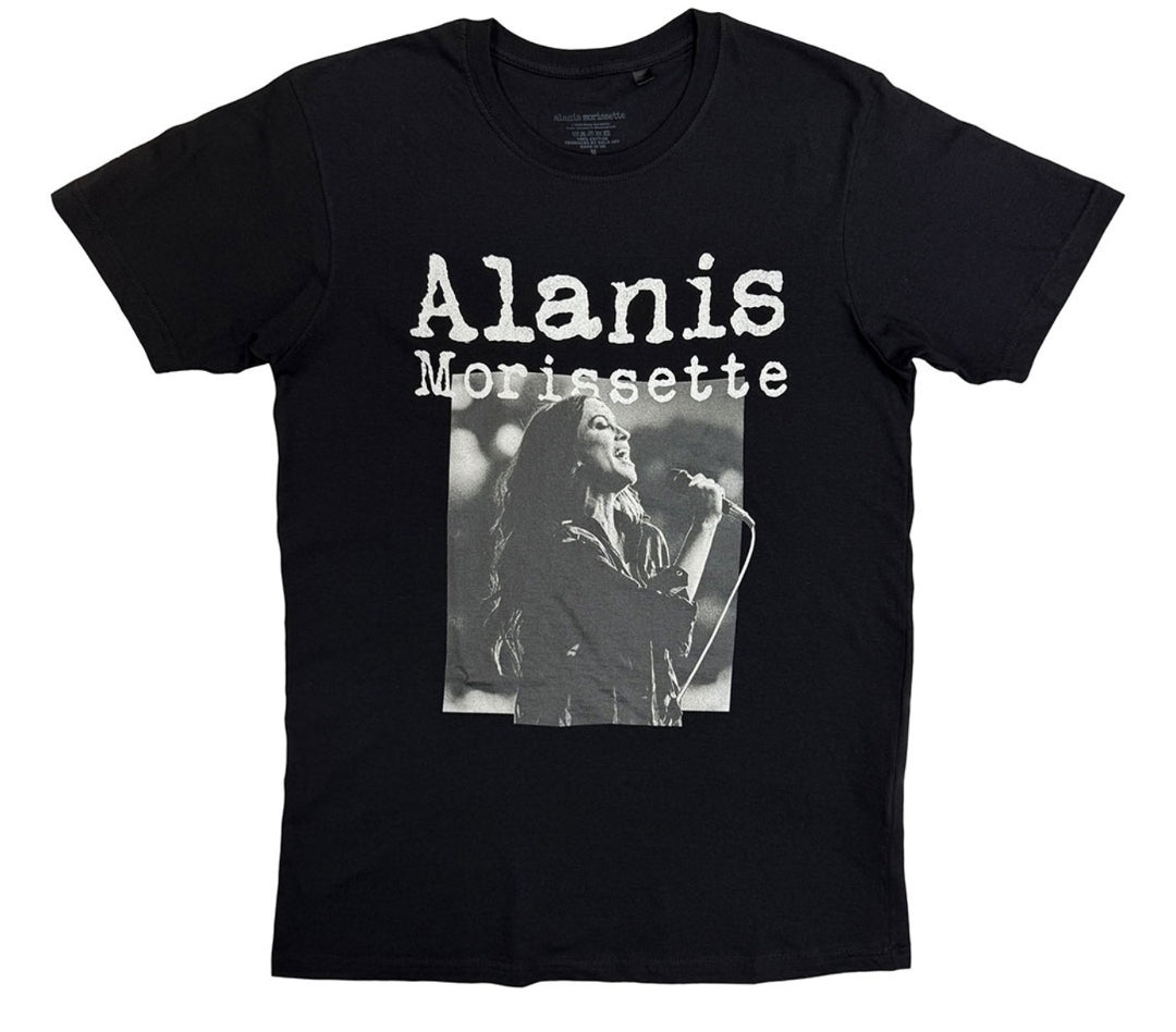 T-shirt noir unisexe Alanis Morissette – Photo chantante officielle