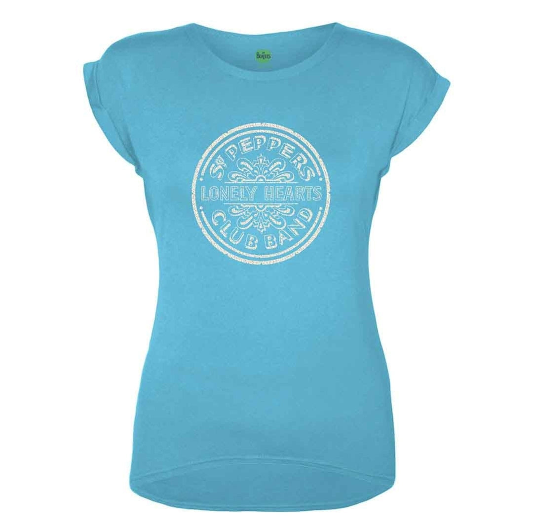 T-shirt Les Beatles - Batterie Sgt Pepper avec perles de caviar blanches (sous licence officielle)