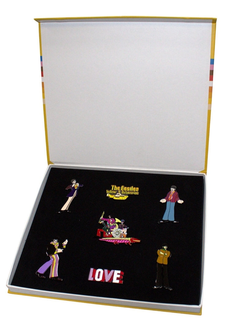 Official The Beatles Yellow Submarine Band Pin Badge Set - 7 Large 70mm Zinc Alloy Enamel Pins in Lined Card Box