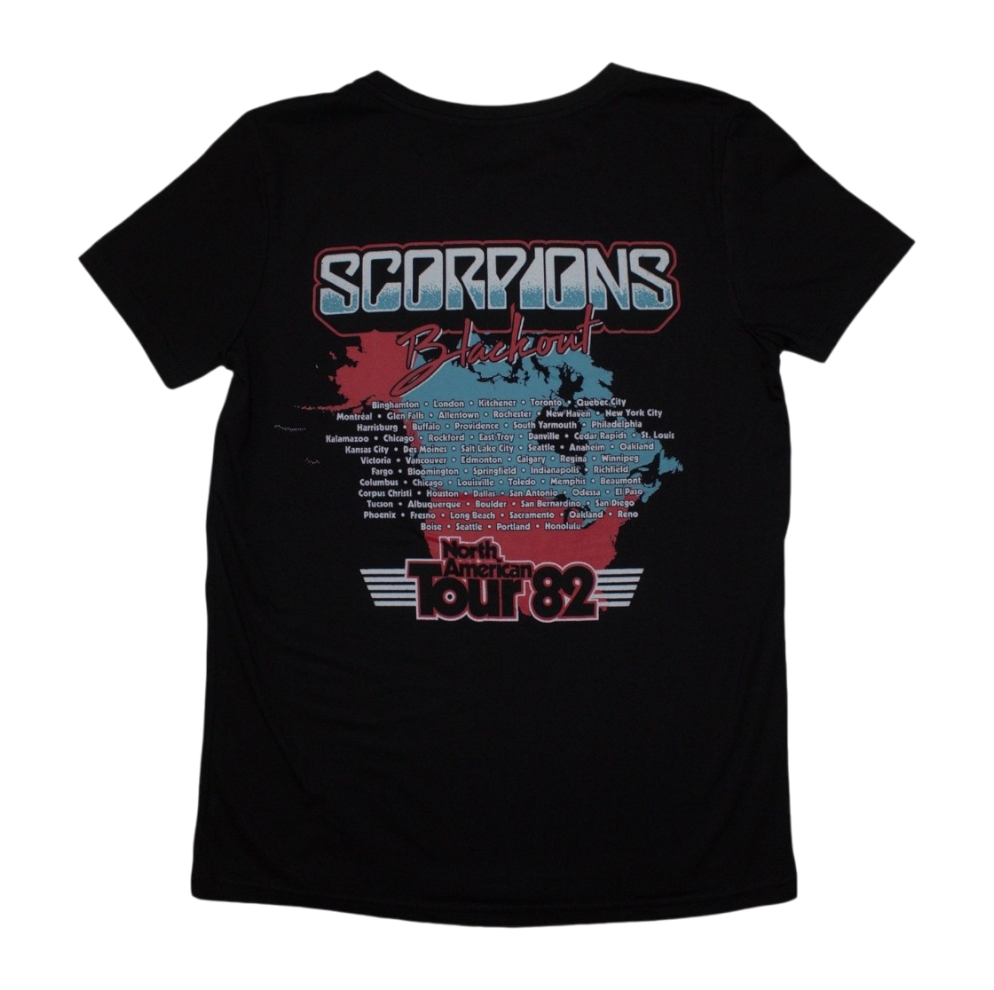 Scorpions Blackout Tour '82 T-Shirt – Official Licensed Ladies Black Metal T-Shirt (Front & Back Print)
