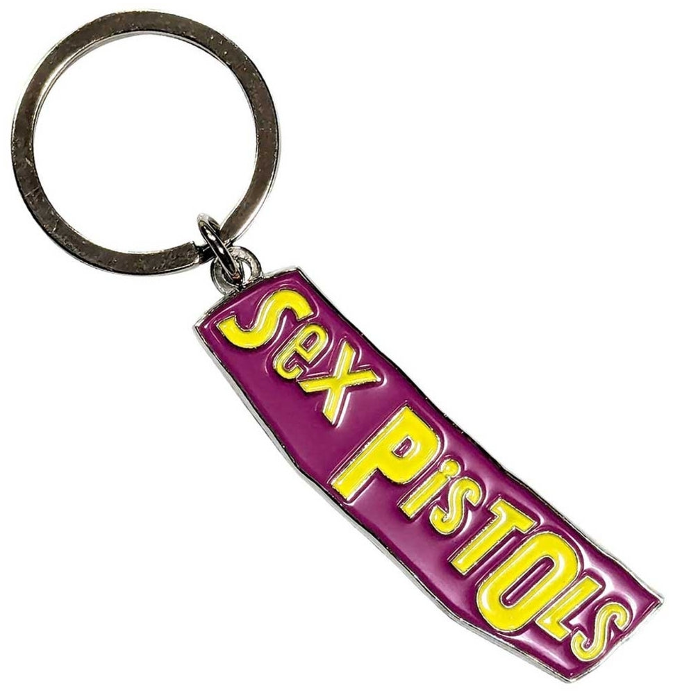 Official Sex Pistols 'Classic Logo' Keychain - Nickel Plated Punk Pink/Yellow | Anarchy Gift