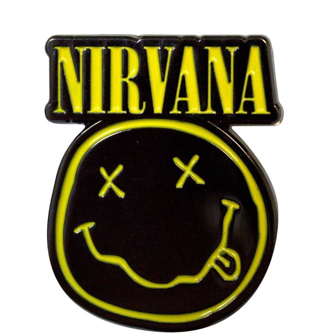 Official Nirvana 'Logo & Happy Face Cut-Out' Pin Badge - Black Dye | Grunge Gift