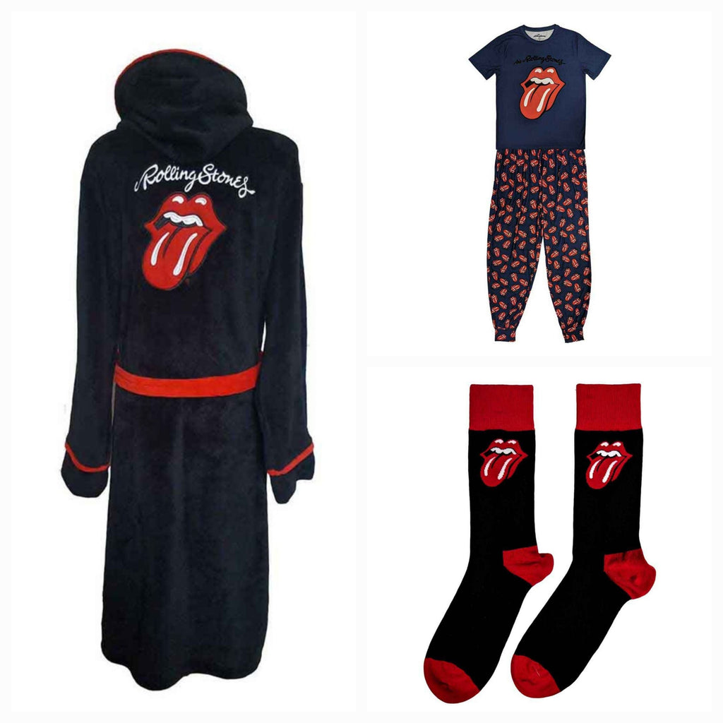 Official Rolling Stones Ultimate Lounge Bundle – Tongue Pyjama Set + Dressing Gown + Socks