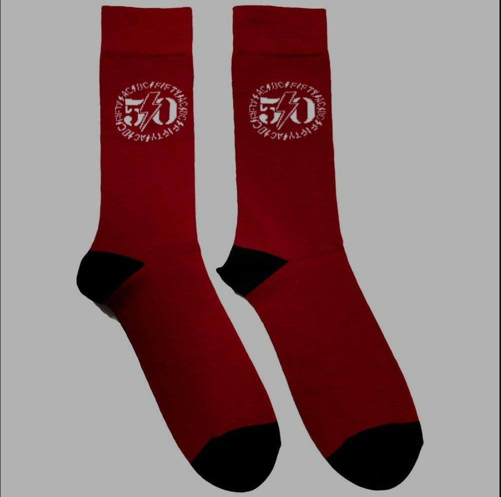 AC/DC 50th Logo Ankle Socks – Official Licensed Red Socks