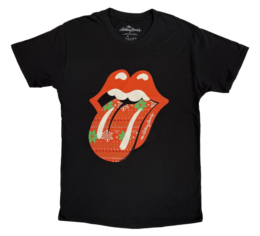 The Rolling Stones - Christmas Tongue T-Shirt Black (Official Licensed)