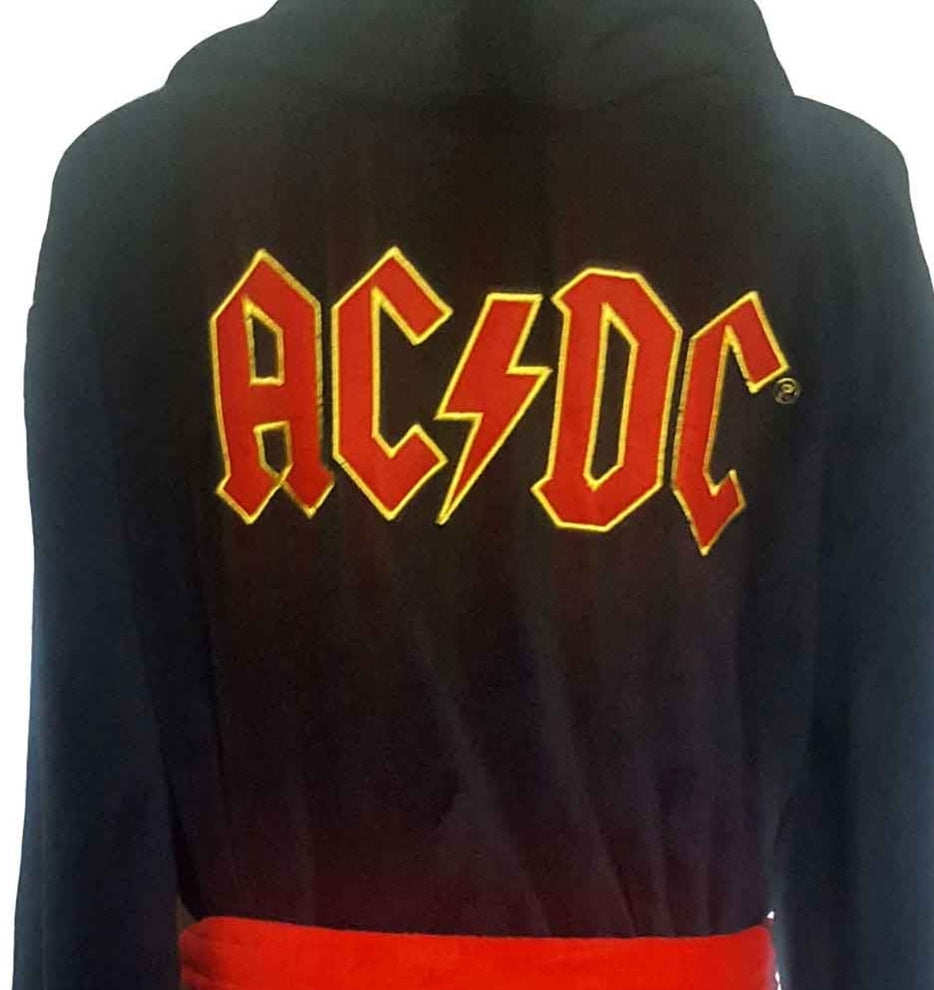 Official AC/DC Ultimate High-Voltage Lounge Bundle – Zebra Pyjama Set + Dressing Gown + Back In Black Socks